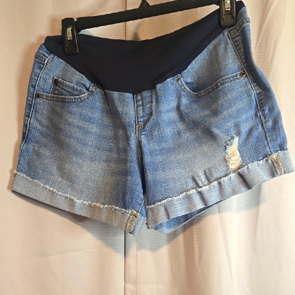 Aglow maternity Blue Jean Shorts with Cuffed Hems